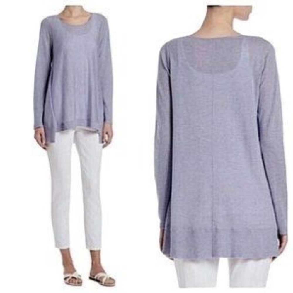 Eileen Fisher Tunic Sweater Cotton Knit Light Blue Women Size M